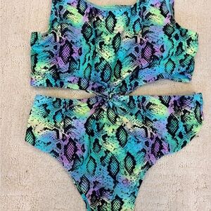 Vibrant Multicolor Snakeskin Kids Swim One Piece